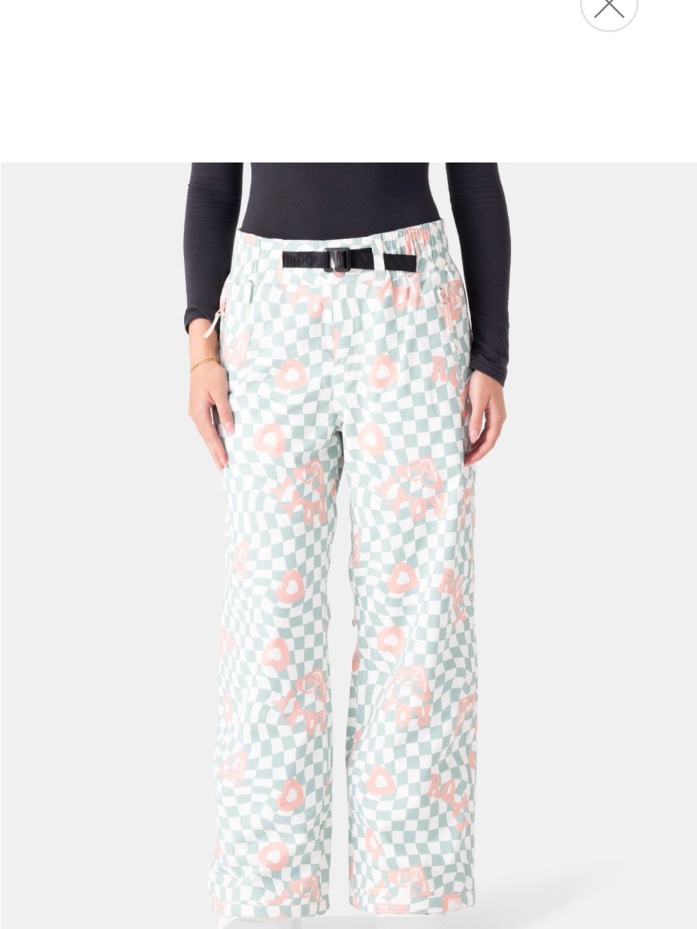 Roxy snow pant Wide-Leg Checkered Pants in Mint & Coral Floral